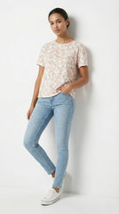 SPF Womens Floral Print Short Sleeve Crew Neck T Shirt