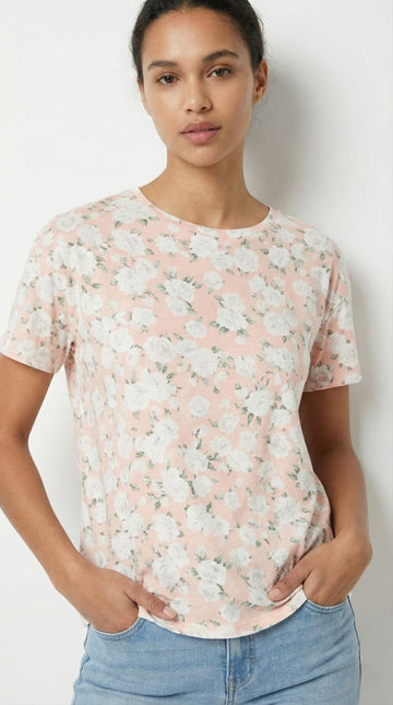 SPF Womens Floral Print Short Sleeve Crew Neck T Shirt