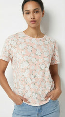 SPF Womens Floral Print Short Sleeve Crew Neck T Shirt