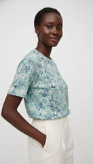 SPF Womens Floral Print Short Sleeve Crew Neck Sage Green T Shirt