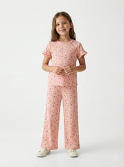 OKAIDI Girls Floral Print Two Piece Set