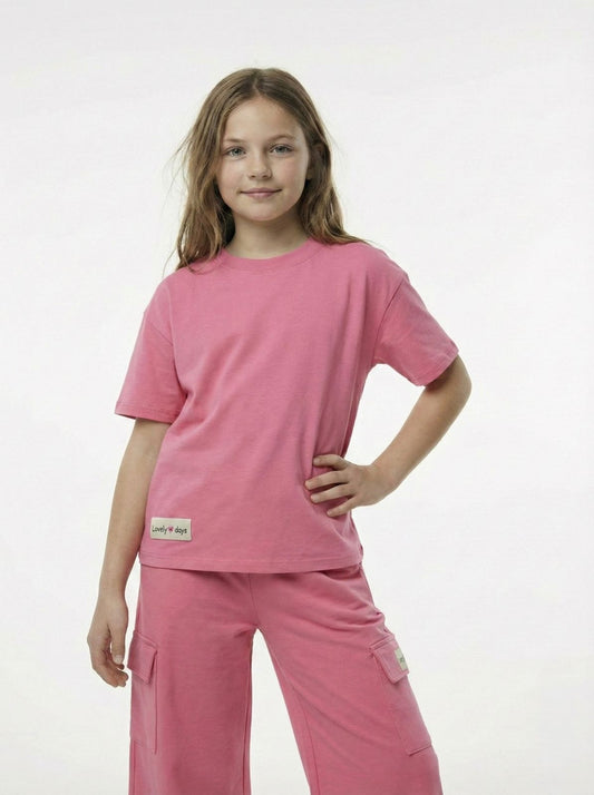 M&S Girls Everyday Essential Pink T-Shirt & Cargo Lounge Set