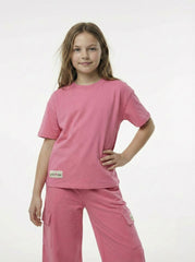 M&S Girls Everyday Essential Pink T-Shirt & Cargo Lounge Set