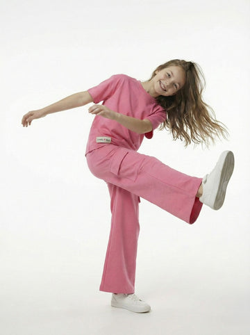 M&S Girls Everyday Essential Pink T-Shirt & Cargo Lounge Set