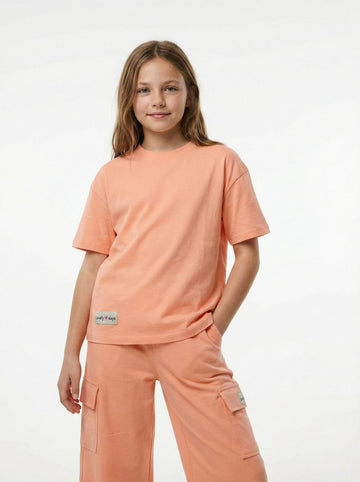 M&S Girls Everyday Essential Peach T Shirt & Cargo Set