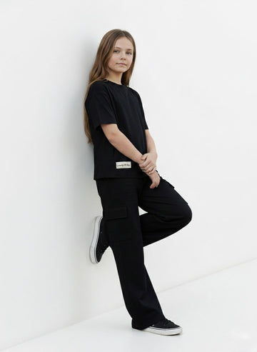 M&S Girls Everyday Essential Black T-Shirt & Cargo Set