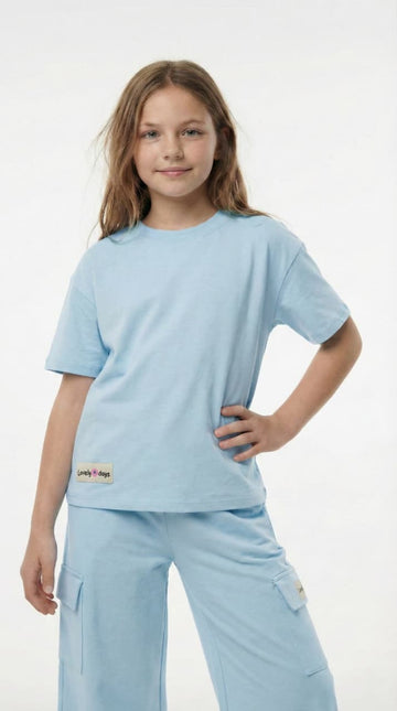 M&S Girls Everyday Essential Light Blue T-Shirt & Cargo Set