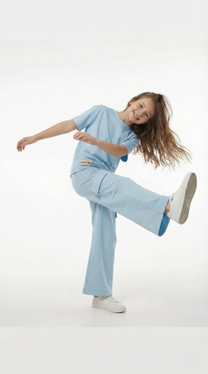 M&S Girls Everyday Essential Light Blue T-Shirt & Cargo Set