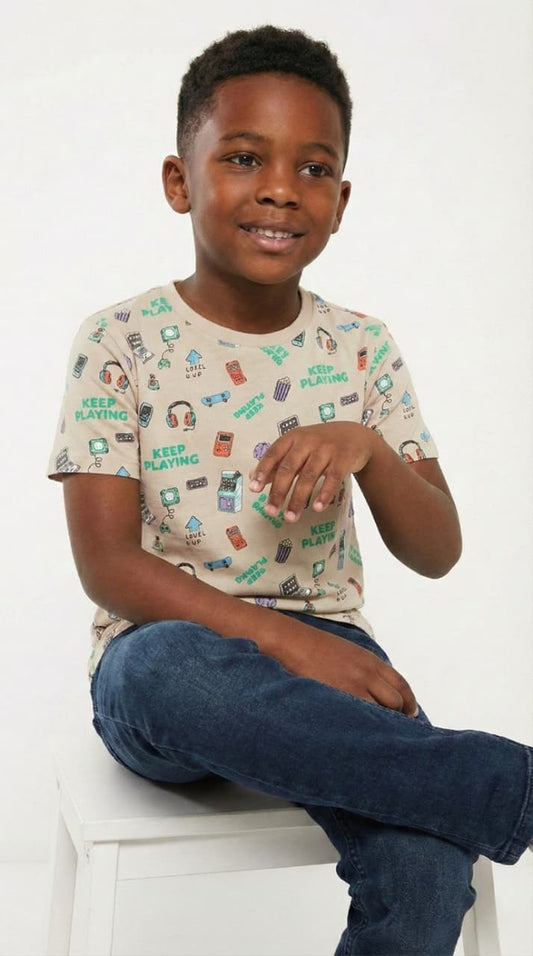 LCW Boys Keep Playing Gamer Print Short Sleeve T-Shirt