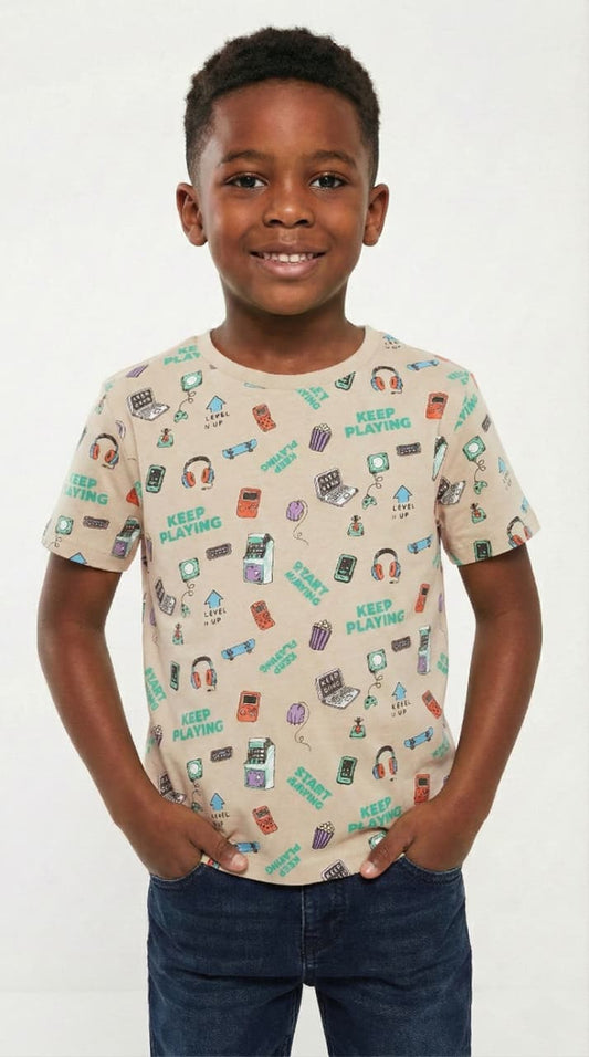 LCW Boys Keep Playing Gamer Print Short Sleeve T-Shirt