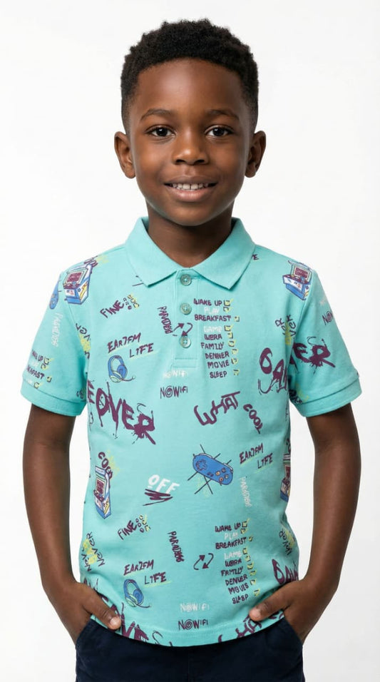 OKAIDI Boys Graphic Print Short Sleeve Polo