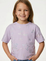 M&S Girls Champion Purple Graphic Foil Print T Shirt