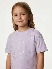 M&S Girls Champion Purple Graphic Foil Print T Shirt