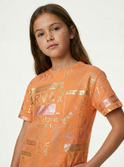 M&S Girls Metallic Print Short Sleeve T Shirt
