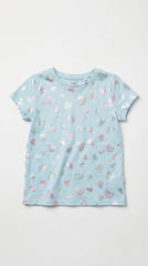 M&S Girls Shimmer Heart Print Short Sleeve T Shirt