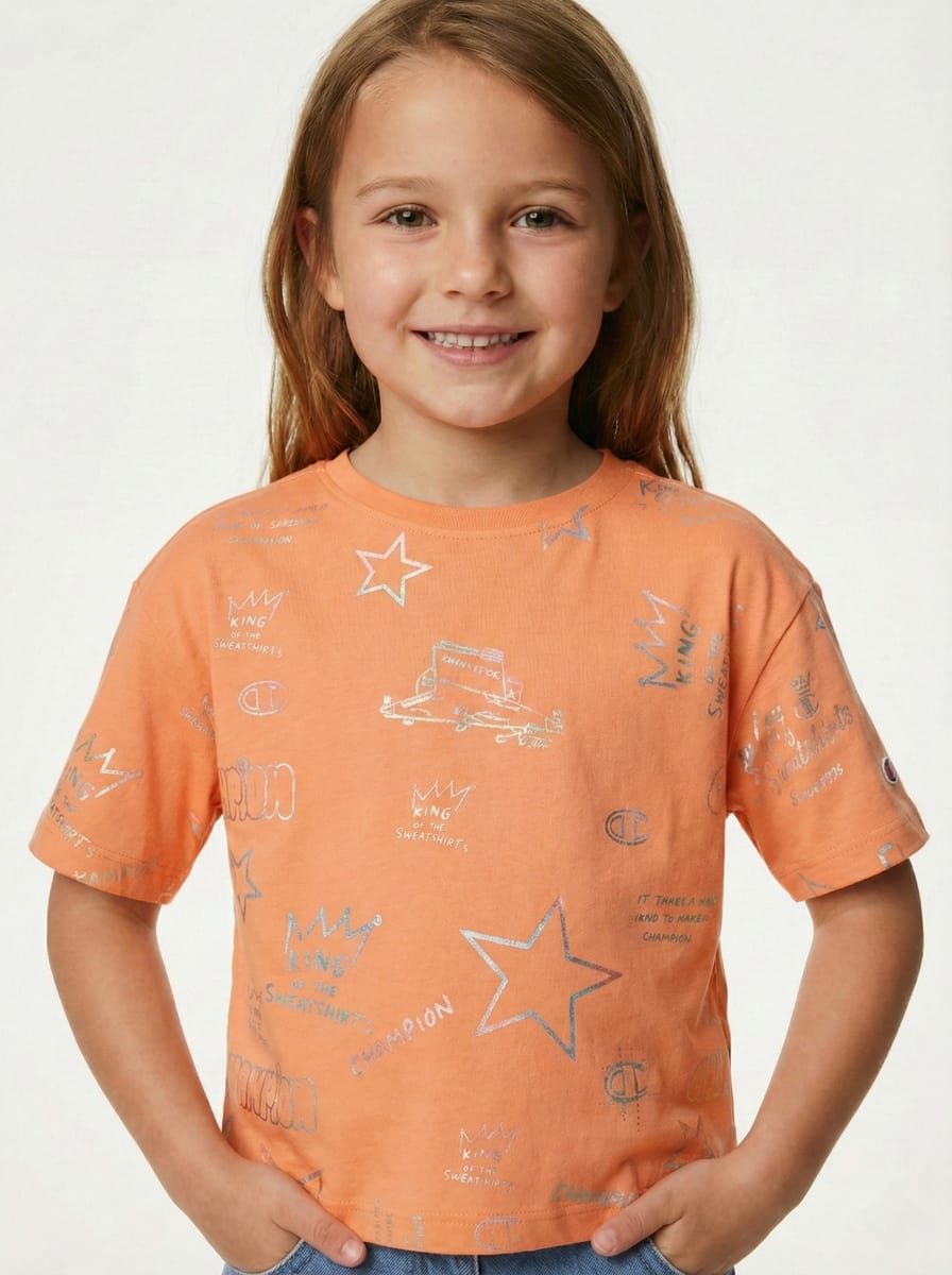 M&S Girls Peach Graphic Print T Shirt