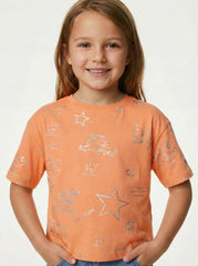 M&S Girls Peach Graphic Print T Shirt