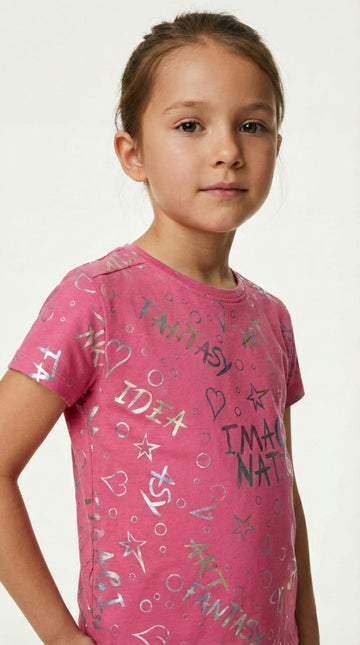 M&S Girls Pink Fantasy & Imagination Sparkle Graphic T Shirt