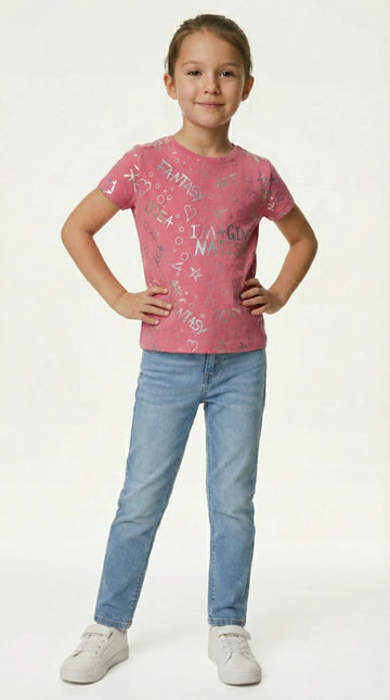 M&S Girls Pink Fantasy & Imagination Sparkle Graphic T Shirt