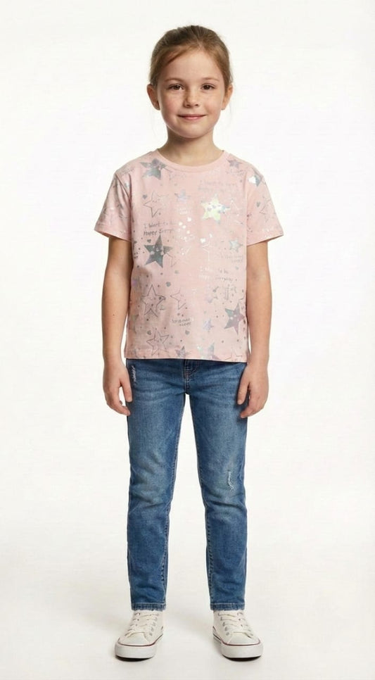 M&S Girls Happy Everyday Holographic Star Print T Shirt