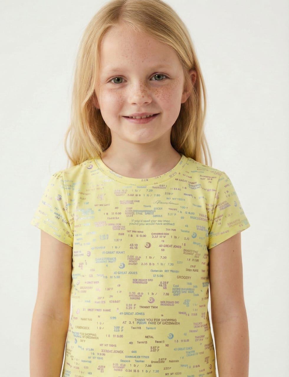 M&S Girls Yellow All Over Text Print T Shirt