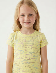 M&S Girls Yellow All Over Text Print T Shirt