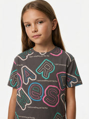 LCW Girls Alphabets Printed Tee With Multi Colours Shadow Detail
