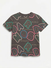 LCW Girls Alphabets Printed Tee With Multi Colours Shadow Detail