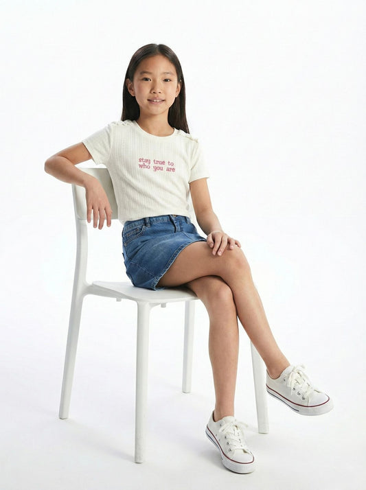 LC WAIKIKI Girls Embroided text Tee