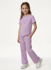 M&S Girls Purple Ribbed T-Shirt and Wide-Leg Trousers Set