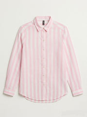 Women's Pink and White Striped Button-Down Shirt