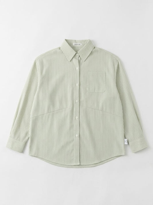 Women's Sage Green Striped Button-Down Shirt