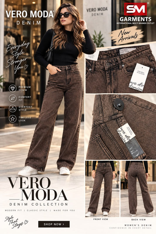 Vero Moda Women’s Brown Wide Leg Denim Jeans