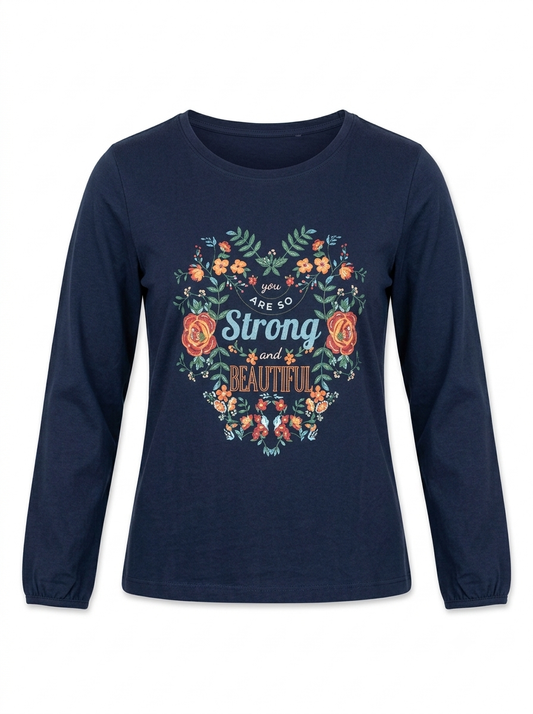 Women's Navy Blue Long-Sleeve Graphic T-Shirt