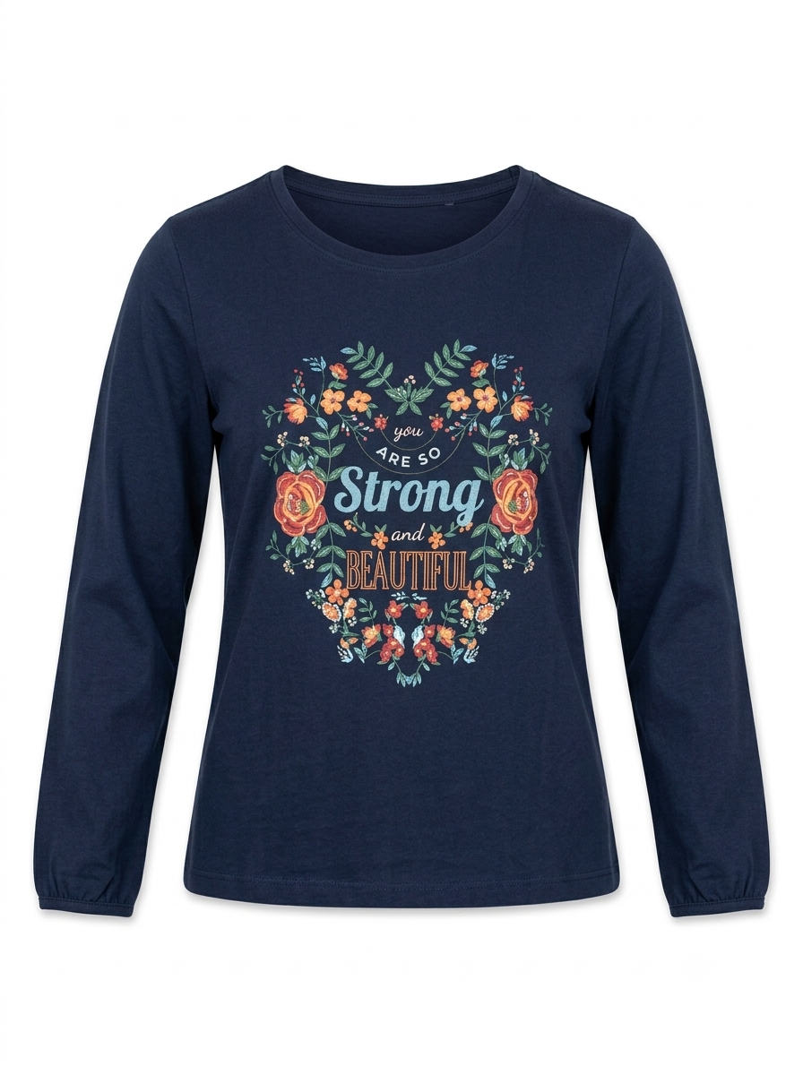 Women's Navy Blue Long-Sleeve Graphic T-Shirt