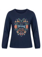 Women's Navy Blue Long-Sleeve Graphic T-Shirt