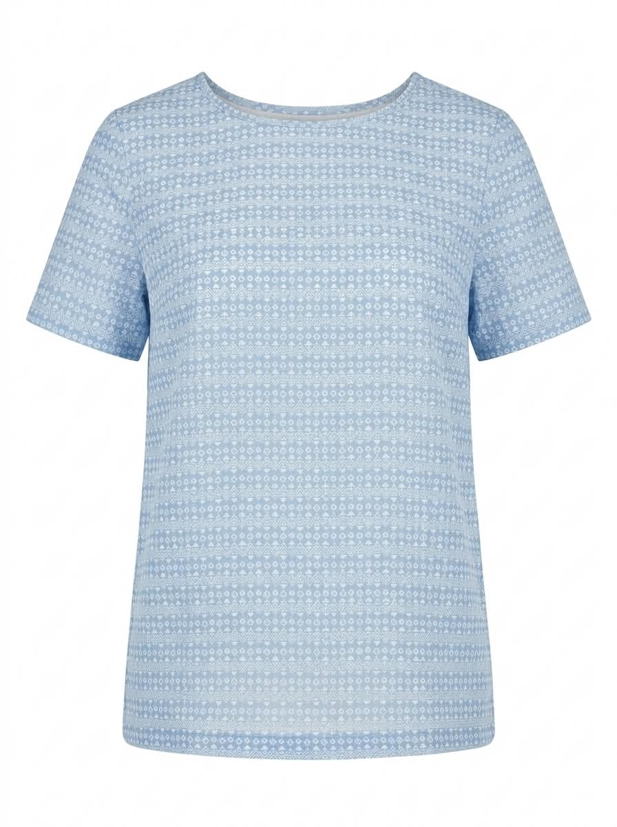 Women's Casual Blue Printed Short-Sleeve T-Shirt