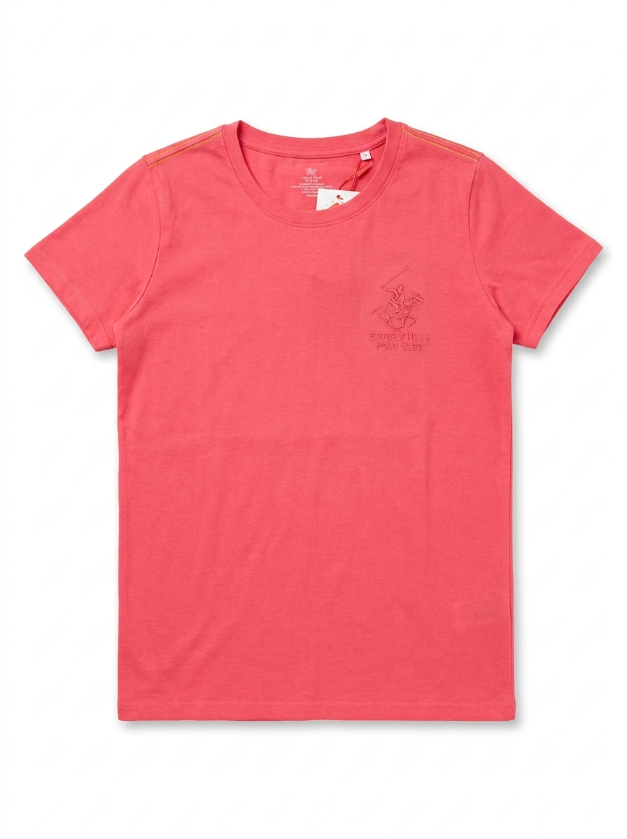Women's Coral Pink Casual Crew Neck Short-Sleeve T-Shirt
