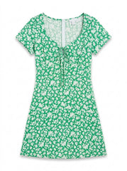 Green Floral Print Tie-Front Mini Dress