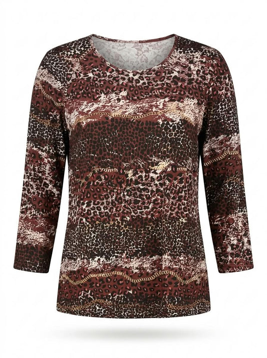 Women's Animal Print & Chain Striped Long-Sleeve Top