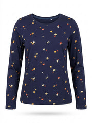 Women's Navy Blue Floral Print Long-Sleeve T-Shirt
