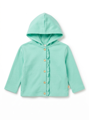 Girls' Mint Green Button-Front Ruffle Hoodie Jacket