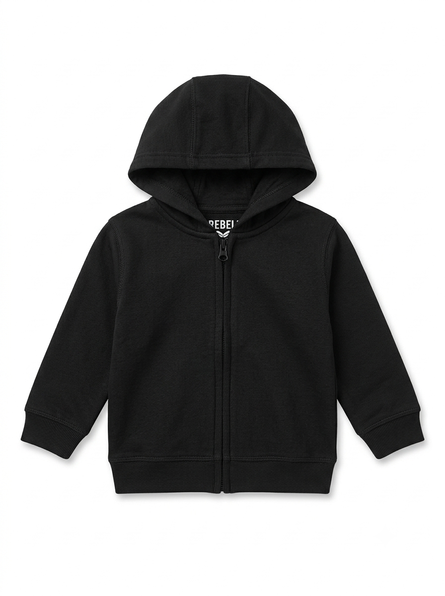 Boys' Classic Solid Black Full-Zip Fleece Hoodie