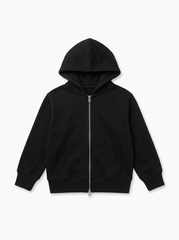 Boys Classic Full-Zip Fleece Hoodie – Essential Black Zip-Up Sweatshirt with Pocket