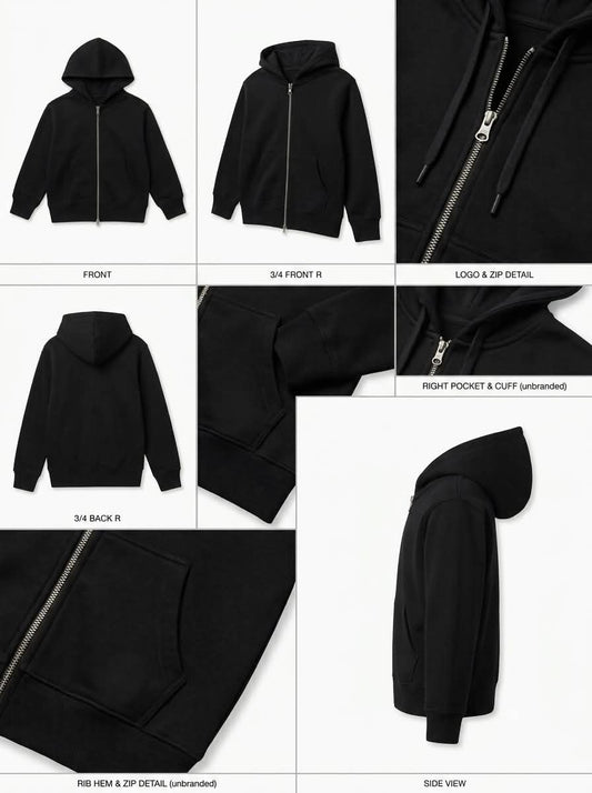 Boys Classic Full-Zip Fleece Hoodie – Essential Black Zip-Up Sweatshirt with Pocket