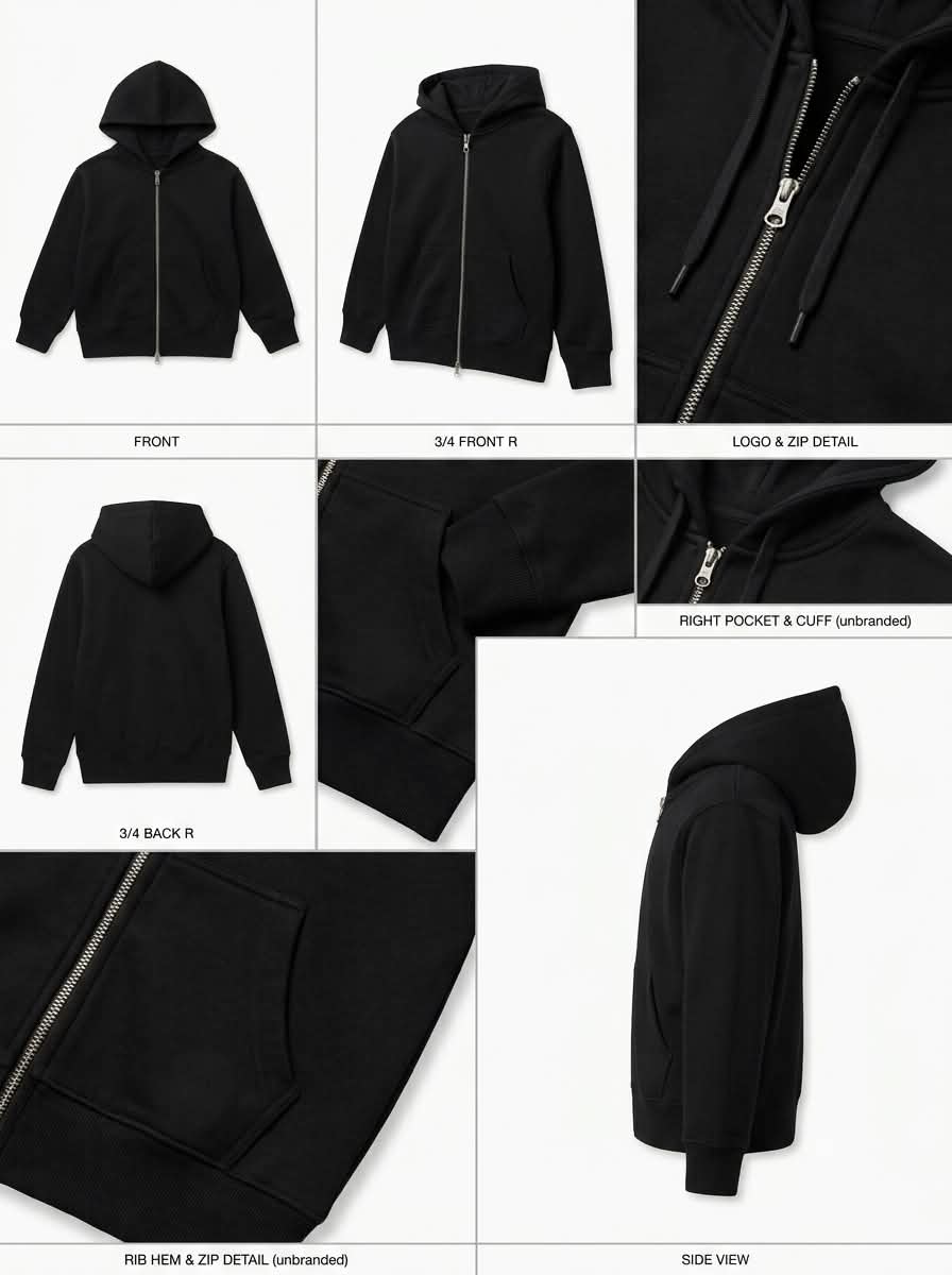 Boys Classic Full-Zip Fleece Hoodie – Essential Black Zip-Up Sweatshirt with Pocket
