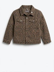 Girls' Leopard Print Denim Jacket – Muted Brown Animal Print Trucker Jacket