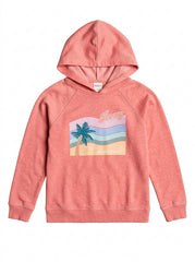 Girls' Tropical Palm Graphic Fleece Pullover Hoodie – Coral Pink