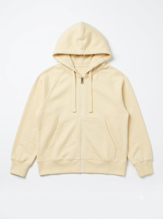 Girls' Cream Fleece Zip-Up Hoodie
