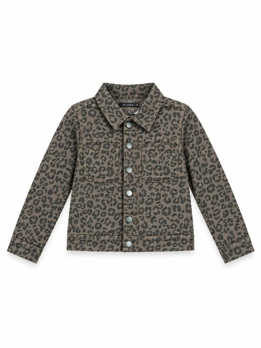 Girls' Leopard Print Denim Jacket – Muted Brown Animal Print Trucker Jacket